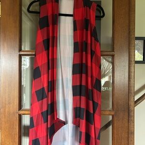 Red and Black Plaid Open Vest